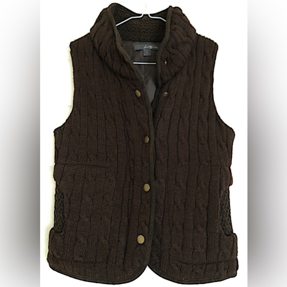 🤎 SHORT CABLE KNIT BROWN LINED ZIP & BUTTON UP VEST
